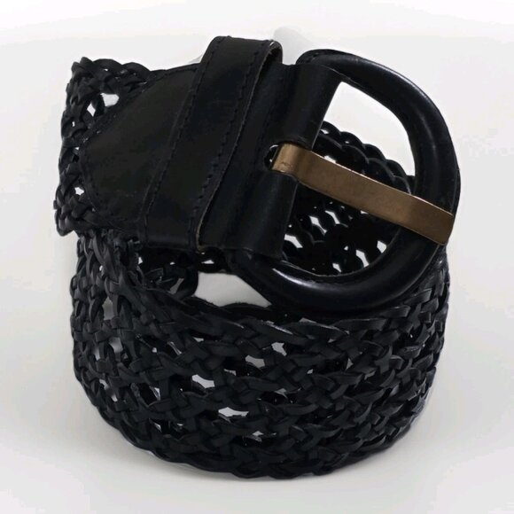 i Blues Vtg Plaited Leather Belt Womens Black Braided Buckle Whimsigoth Elegant - Picture 9 of 12